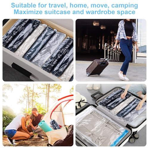 10 PCS Compression Bags for Travel Essentials, 3 Sizes Space Saver Bags, No Vacuum or Pump Needed, Roll Up Vacuum Packing for Clothing Storage, Cruise Accessories, Luggage & Home Organizers