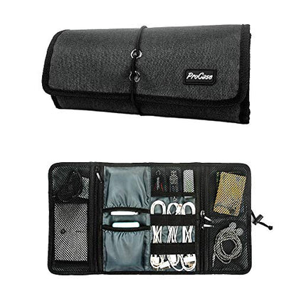 ProCase Electronic Organizer Cord Pouch, Travel Cable Charger Phone Accessories Bag Organizer Roll up Tech Carrying Case for USB Cables SD Memory Cards Earphone Flash Hard Drive –Black