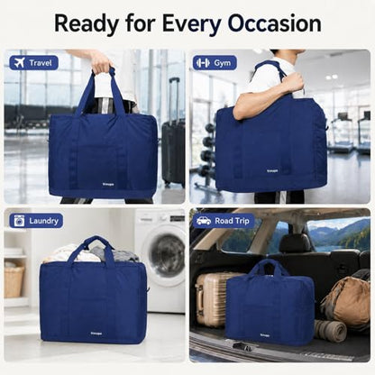 Foldable Travel Duffle Bag with Trolley Sleeve 40L Capacity, Lightweight Packable Travel Duffel Bags with the Keyhole Zipper, Weekender Overnight Nylon Carry on Bag for Men & Women, Blue - color: Blue