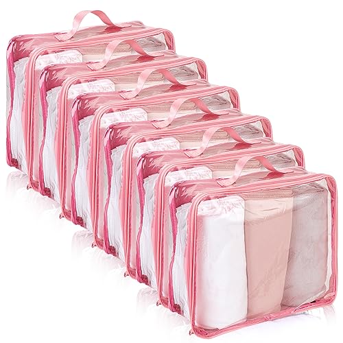 6 Pieces Large Clear Travel Packing Cube Clear Vinyl Zippered Storage Bags See Through Moving Bag PVC Multipurpose Pouch with Handle for Suitcase Shirts Dress Storage (Pink,11.8 x 10.2 x 3.9 Inch) - color: Pink, size: 11.8 x 10.2 x 3.9 Inch