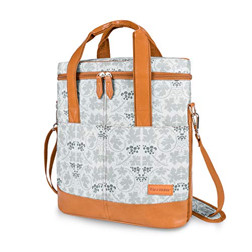 Tirrinia Insulated Wine Gift carrier - 3 Bottle Travel Padded Wine Carry Cooler Tote Bag with Handle and Adjustable Shoulder Strap, White Flower - color: White Flower