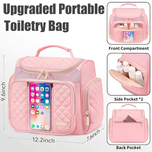 Large Toiletry Bag for Women Men,Bathroom Bag,Water Resistant Shower Bag,Makeup Bag,Toiletry Bags for Traveling,Hanging Toiletry Bag with Transparent Waterproof Phone Pocket (Pink) - color: Pink
