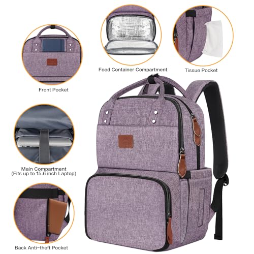 MATEIN Laptop Backpack with Lunch Box, Insulated Women Backpacks with Cooler Compartment, Fits 15.6 inch Laptop Water Resistent Tote Food Bag for College Beach Camping Picnics Hiking - color: Purple, size: 15.6 Inch