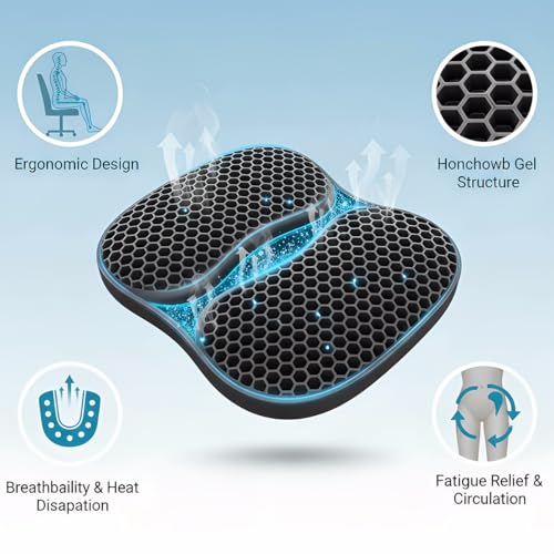 masteymoh Foldable Seat Cushion for Travel, Honeycomb Gel Cushion with Zipper & Handle, Portable Silicone Gel Seat Cushion for Cars, Honeycomb Butt Pillow 15.8 x 13.3 x 1.4 Inches (1 in Black) - color: 1 in Black