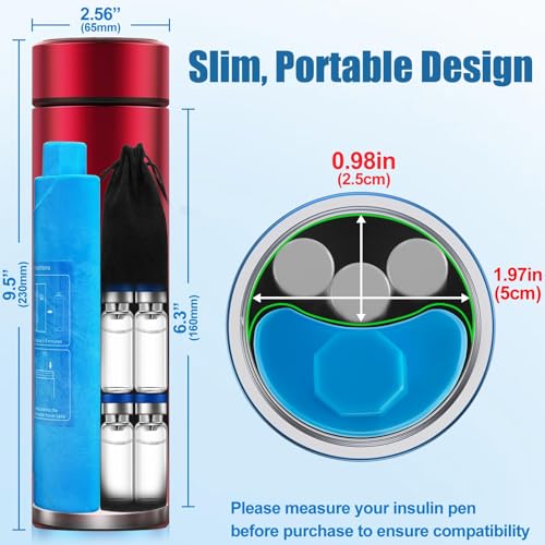 60H Insulin Cooler Travel Case TSA Approved, Portable Medication Cooler for 2-3 Insulin Pens or Vials, Double-Layer Vacuum Insulated Diabetic Travel Case with Reusable Ice Packs (Red) - color: Crimson Red