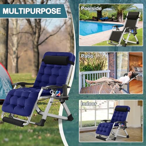 NAIZEA Padded Zero Gravity Chair, Folding Outdoor Lounge Chairs, Adjustable Reclining Camping Chairs with Cup Holder, Ergonomic Patio Lawn Chair for Balcony Beach Deck Yard - color: Royal Blue, style: Zero Gravity Chair 2 Pack