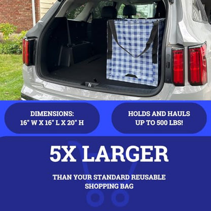 DURASACK Heavy Duty Storage Tote Bag 22-Gallon Rugged Woven Polypropylene Moving Bag, Reusable Self-Standing Design, Holds up to 500 Pounds, Pack of 4, Gingham Blue - color: Gingham Blue, size: Pack of 4