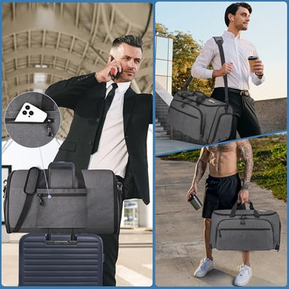 HILOMON Garment Duffle Bags for Travel, YKK Zippers Carry On Convertible Suit Bag with Waterproof Compartment & Shoe Compartment & Shoulder Strap - color: Waterproof Compartment