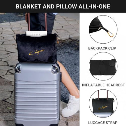 Airplane Travel Blanket with Pillow,300 GSM Soft Fleece Compact Blanket with Carry Bag,Lightweight Travel Blanket for Flights,Black - color: Black