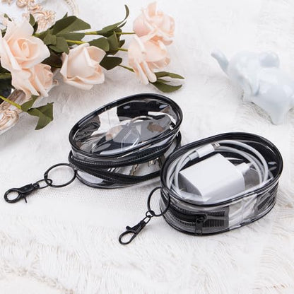 4Pcs Multi-Purpose Clear Cable Storage Bag with Hanging Hook Portable Transparent Zipper Pouch Travel Clear Cosmetic Bag for Cables Headphones Keys Mini Lipsticks