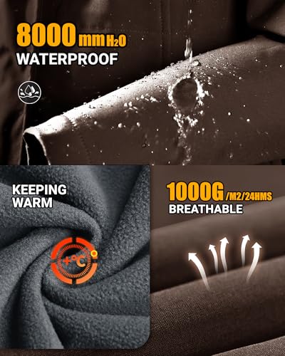 Outdoor Ventures Women's Lightweight Waterproof Fleece Lined Hooded Softshell Rain Jacket, Warm Windbreaker Long Coat - color: Chocolate, size: Large