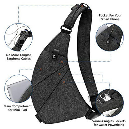 MRang Sling Crossbody Bags Trendy Travel Anti Theft Safe Purse Bags for Women Men Waterproof - color: Strap on Right Shoulder-black