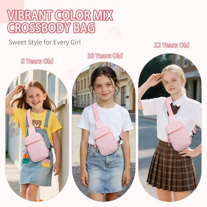 Birthday Gifts for 8 9 10 11 12 Year Old Teens Girls Kids, Fanny Pack Crossbody Bag Sling Belt Bags Purse, Dorm Travel Essentials for Girls Fashion, Preppy Tween Teen Girl Gift Trendy Stuff - color: Bean Pink Stripes