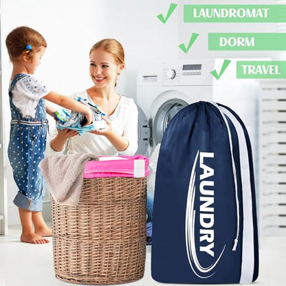 Sylfairy 2 Pack XL Laundry Bag with Strap,Heavy Duty Travel Laundry Bag,Rip-Stop Dirty Clothes Shoulder Bag with Drawstring,Easy Fit a Laundry Hamper or Basket Travel Essentials - color: Rose red+Navy blue