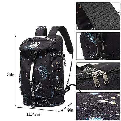 Kalesi Cool Gym Duffle Bag Backpack 4-Way Waterproof with Shoes Compartment for travel Sport Hiking laptop Lightweight - color: Starry Sky