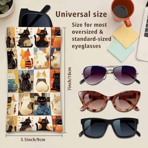 Eyeglasses Sunglasses Case PU Soft Squeeze Top Glasses Pouch for Women Men,Animal Pattern Portable Anti Scratch - color: Beige-cat