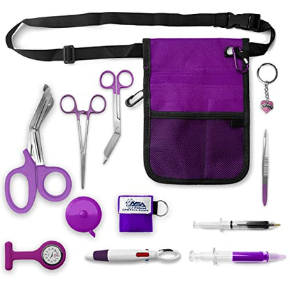 ASA TECHMED Nurse Utility Belt – Complete Medical Belt Utility Kit, Pro Pack Pocket Organizer Pouch Hip Bag for EMT, CNA, NP, PA, Student, Purple - color: Purple