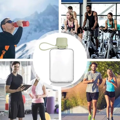 8.2 oz/240 ml Flat Travel Water Bottle, BPA Free Tritan Reusable Plastic Water Bottles Square Plastic Flask Pocket for Camping, Fitness, Outdoor Sports, Fits Purse and Pocket（green） - color: Green