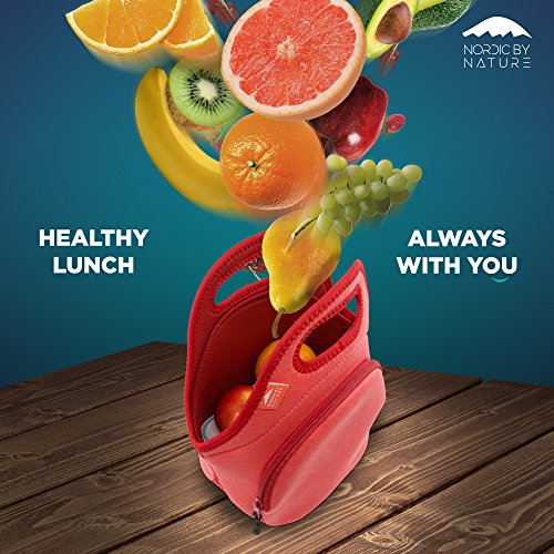 Nordic By Nature 12"x 12"x 6.5" Neoprene Lunch Box With Side Pocket And Soft Cotton Feel, Red - color: Special Red, size: Medium