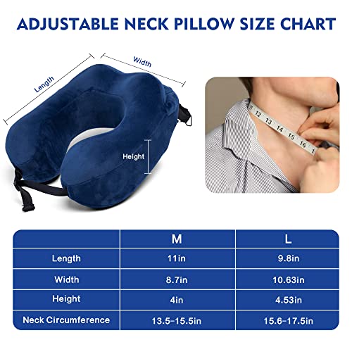 Neck Pillow with Hood - Memory Foam Neck Pillow Head Chin Support, Airplane, Car, Office & Home Sleep Rest Travel Pillows with Hood (Navy Blue, M)