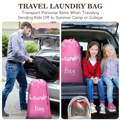2 Pack XL Travel Laundry Bags for Dirty Clothes - Extra Large Heavy Duty Drawstring Laundry Bag Holds 4 Loads - Cruise Ship, Camping, Road Trip, Vacation Essentials Must Haves 2025(Pink + Pink) - color: Pink + Pink