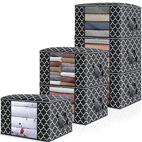 WISELIFE Storage Bags 100L 6-Pack Large Blanket Clothes Organization and Storage Containers for Bedding, Comforters, Foldable Organizer with Reinforced Handle, Clear Window, Sturdy Zippers - color: Black, size: 6 x 100L