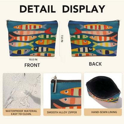 JIUWEIHU Fish Makeup Bag, Sea Animals Cosmetic Bags Travel Organizer Bag Zipper Pouch, Birthday Fishing Lovers Friendship Gifts for Women Friend Colleague Sister Niece Mom - color: Multicolor 0065