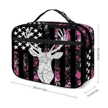 Camo Deer Lunch Bag Insulated Reusable Lunch Box Cooler Thermal Tote Bag For Teenage Boys Girls School Beach - color: Camo Deer