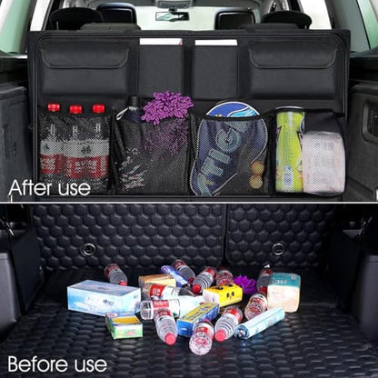 Car Trunk Organizer, Large Capacity 600D Oxford Cloth Vehicle Storage Bag with 8 Pocekt, Automotive Backseat Hanging Cargo Organization Accessories, Universal for SUV MPV Van