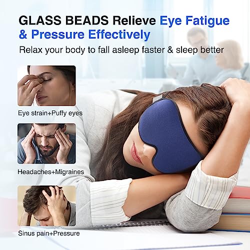 YFONG Weighted Sleep Mask, Women Men 3D Eye Mask Blocking Lights Sleeping Mask (4.2oz/120g), Pressure Relief Night Sleep Eye Mask with Adjustable Strap, Eye Cover Blindfold for Travel Nap Yoga, Blue - color: Blue