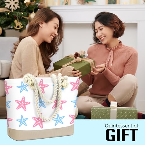 Fokongna Tote Bag For Women, Beach Bag Best Friend Travel Birthday Gifts, Travel Parties Vacation Shopping Essentials - color: Pink Blue Starfish