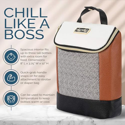 Itzy Ritzy Insulated Bottle Bag – Keeps Bottles Warm or Cool - Holds 3 Bottles & Features Interior Pocket For Ice Pack (Not Included), Coffee and Cream - color: Coffee & Cream