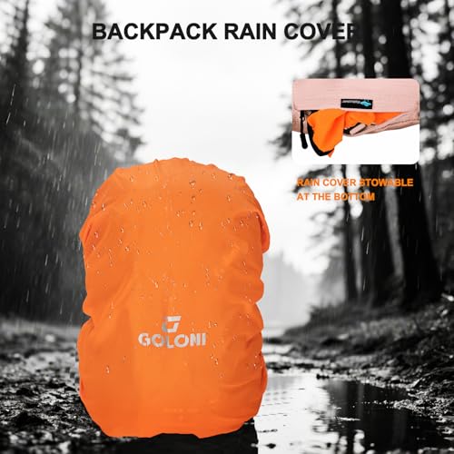 Goloni 45L Hiking Backpack Lightweight Foldable, Waterproof Camping Backpack with Rain Cover & Hiking Pole Mat Carrying System, Ergonomic Water Resistant Daypack for Trekking Travel Men Women Pink - color: Pink
