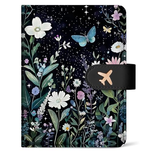 Passport Holder for Travel Essentials, RFID Blocking Leather Cover Wallet with Magnetic Closure, Aesthetic & Cute Passport Book Case for Women and Men - Starry Garden - color: I.Starry Garden