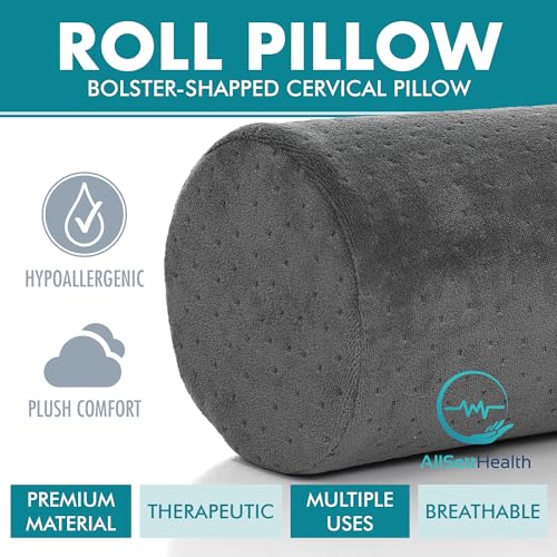 AllSett Health Round Cervical Roll Cylinder Bolster Pillow with Removable Washable Cover, Ergonomically Designed for Head, Neck, Back, and Legs, Grey | 13" X 5" - style: 13x5 Inch, Soft, Grey