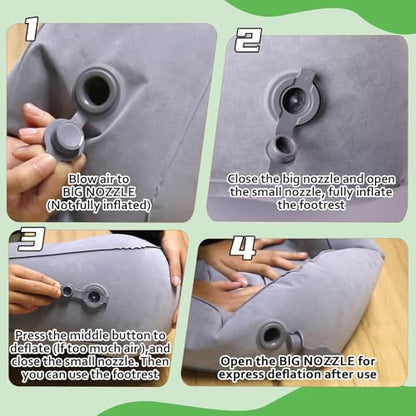 Inflatable Foot Rest for Airplane Travel & Office, Portable Leg Rest Pillow, Elevating Feet for Economy Flight, Home Desk, Car Use - Grey