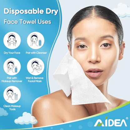 AIDEA Face Towels Disposable-200Ct (4 Box), Clean Facial Towels, Facial Cleansing Wipes for Sensitive Skin, Face Towelettes for Makeup Removing, Nursing, Travel, Dry Wipes - style: 7.87" x 7.87" (Pack of 200)