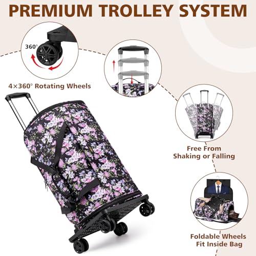 Rolling Garment Bags for Travel - Carry on Convertible Garment Duffle Bags with Wheels for Men Women, 4 in 1 Large Travel Duffel Bags with Shoes Compartment Hanging Suit Dress Weekender Bag 4pcs Set - color: Purple Black