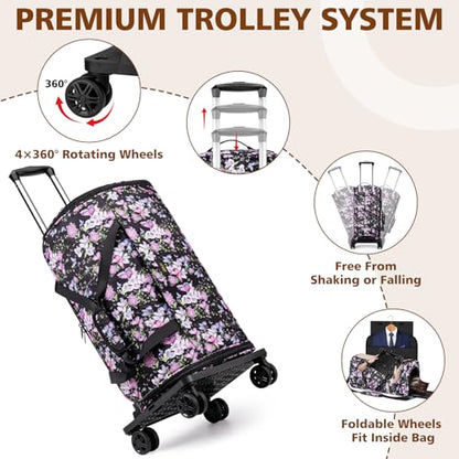 Rolling Garment Bags for Travel - Carry on Convertible Garment Duffle Bags with Wheels for Men Women, 4 in 1 Large Travel Duffel Bags with Shoes Compartment Hanging Suit Dress Weekender Bag 4pcs Set - color: Purple Black