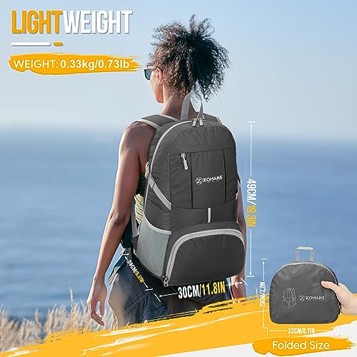 ZOMAKE Lightweight Packable Backpack 35L, Light Foldable Backpacks Water Resistant Collapsible Hiking Bag, Compact Folding Day Pack for Travel Camping(Dimgray) - color: Dimgray