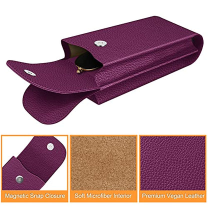FINTIE Double Glasses Case with Carabiner Hook, Portable Vegan Leather Eyeglass Case Anti-scratch Sunglasses Pouch - color: Purple