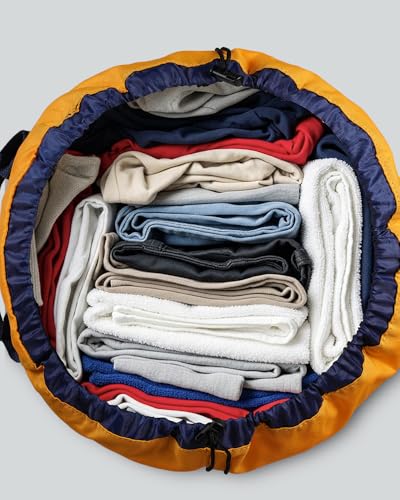 Laundry Bag with Shoulder Straps and Mesh Pocket Laundry Backpack Large Portable Laundry Hamper for College Laundromat Apartment - color: Yellow & Blue