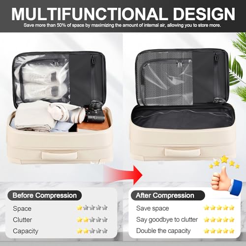 Vacuum Seal Backpack Travel with Pump, Expandable Vacuum Backpack with Air Compression System, Airback Vacpack TSA Lock Water Resistant Carry-On Luggage (White) - color: White