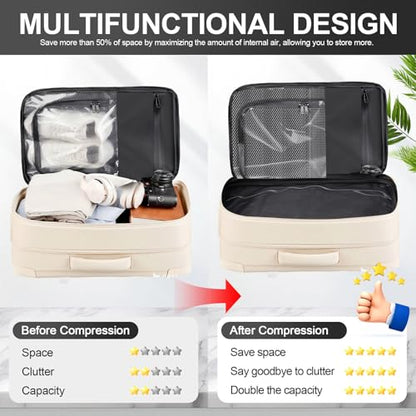 Vacuum Seal Backpack Travel with Pump, Expandable Vacuum Backpack with Air Compression System, Airback Vacpack TSA Lock Water Resistant Carry-On Luggage (White) - color: White