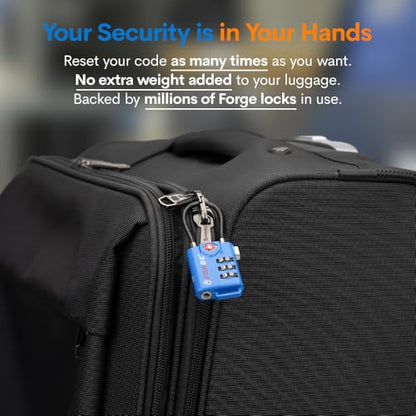 Bright Colors, TSA Approved Cable Luggage Locks 2 Pack Blue, Re-settable Combination with Alloy Body - color: Blue 2 Pack