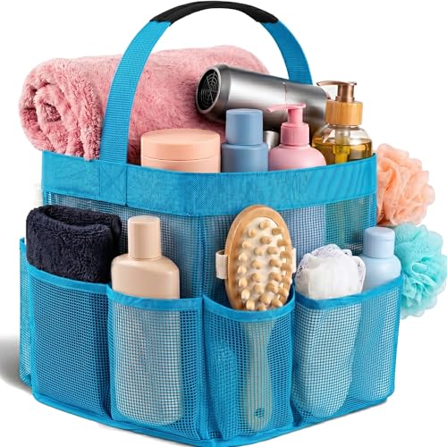 Masirs Mesh Shower Caddy – 9 Pocket Portable Shower Tote Bag for College Dorm Room Essentials, Quick-Dry Bathroom Organizer for Travel, Gym, Camping, Beach – Lightweight Collapsible Blue - color: Blue