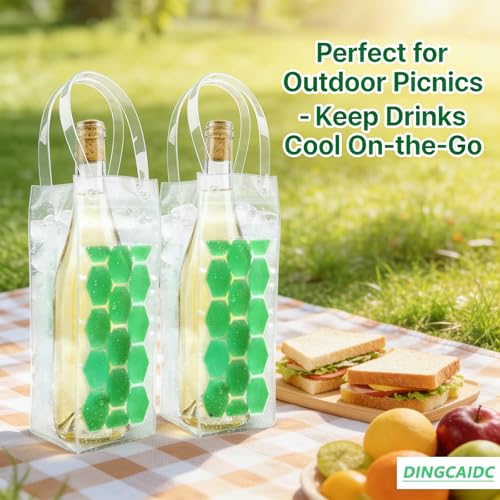 3-Pack Freezable Wine Cooler Bags with Built-in Gel Ice Packs - Portable Hexagon Wine Chiller Sleeve - Reusable Clear Folding Carrier Tote for Champagne, Beer, Picnic & Travel (orange） - color: Green