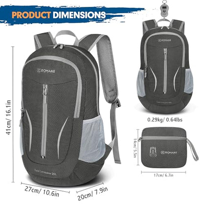 ZOMAKE Ultra Lightweight Packable Backpack 25L, Foldable Hiking Backpacks Water Resistant Small Folding Daypack for Travel(Dusty grey) - color: Dusty Grey