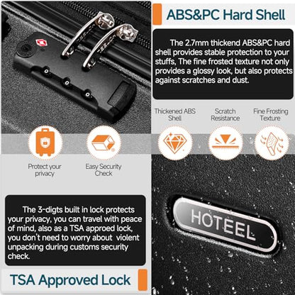 Hoteel Luggage Sets 5 Piece, 4-Yr Warranty, PC+ABS Hard Shell Expandable Suitcases with Wheels, TSA Aproved Lock and Carry on Bags, Travel Suit Case Set for Men and Women(5-Piece, Black) - color: Black, size: 5 Piece Set (Expandable 20&24&28/DB/TB)