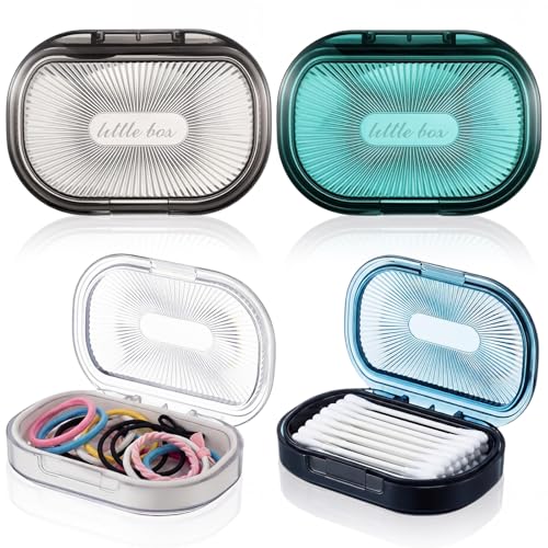 Kigley 4 Pcs Hair Tie Container Small Portable Travel Cotton Swab Holder Dispenser with Lid Plastic Box Storage Containers for Small Items, 3.94 x 2.76 Inch (Multicolor) - color: Multicolor